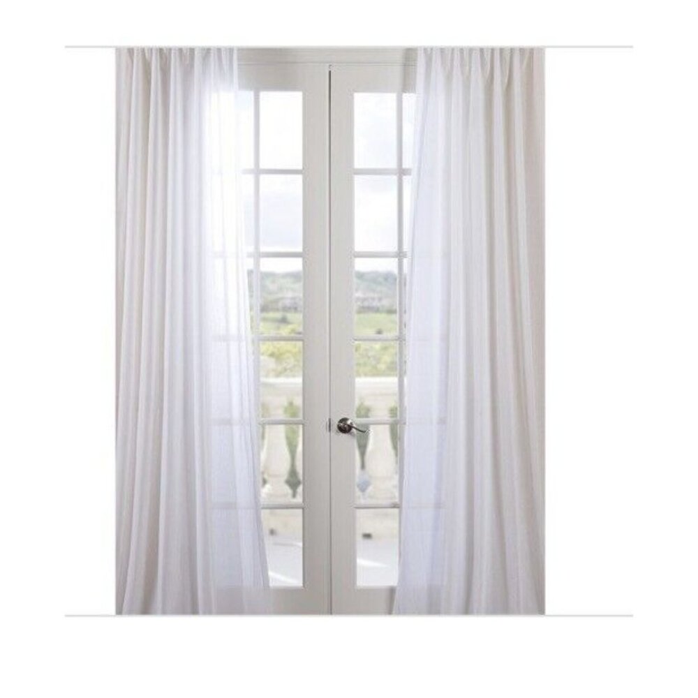 Exclusive Fabrics White Orchid Faux Linen Sheer Curtain  50 In X 108 In